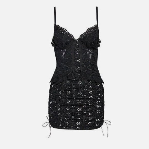 For Love & Lemons Sophie Eyelet Dress Ruffles Black Size XS 26644 - Picture 2 of 15